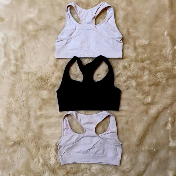 Three Pack Girls Medium White + Black Sports Bras - Picture 2 of 2